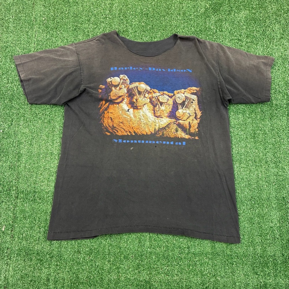 Vintage 90s Harley Davidson T-shirt Monumental Texas Biker Thrashed Black XL